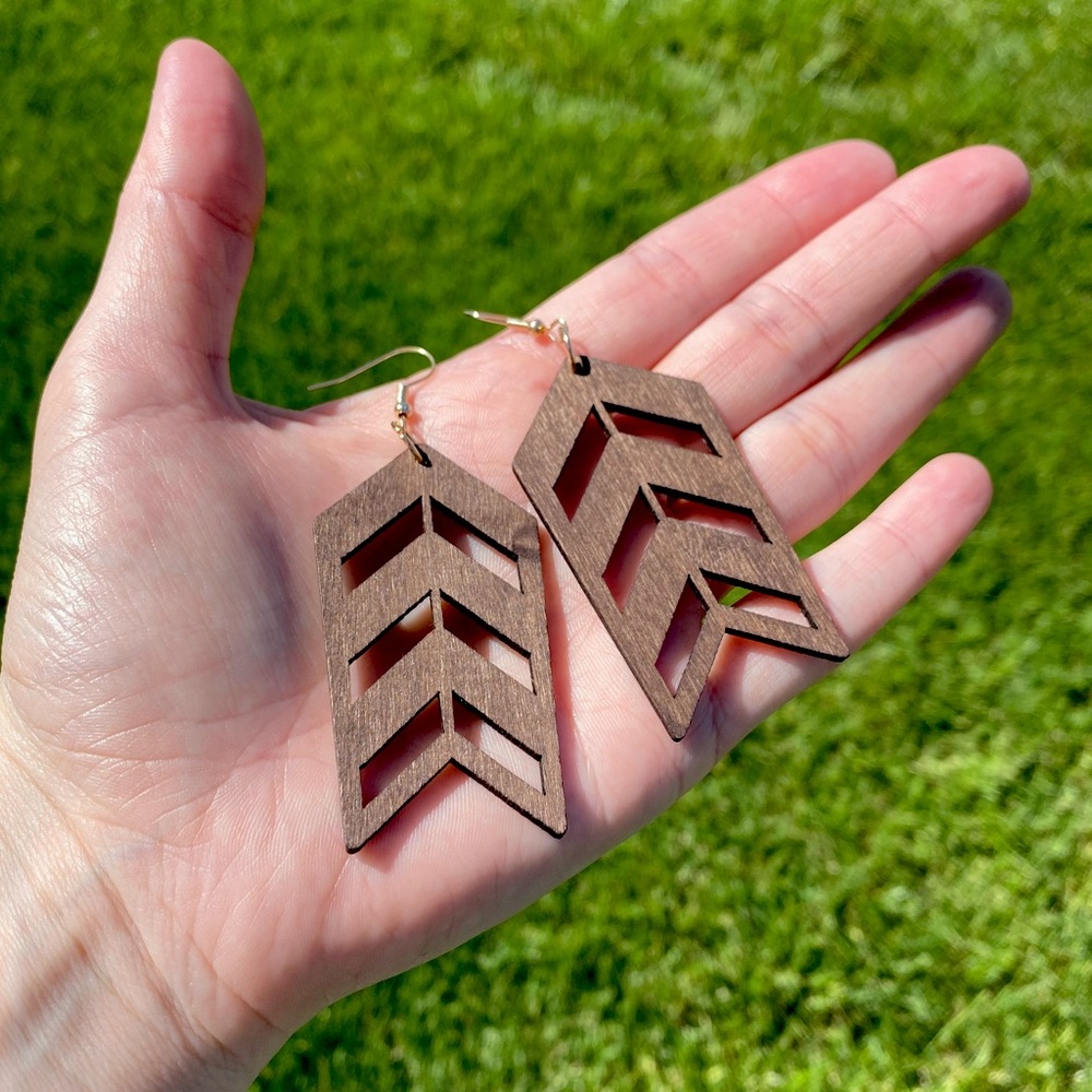 Wood Arrow Earrings Geometric Dangle Native Bohemian Gypsy Western Jewelry NEW